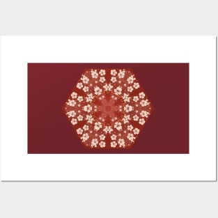 Aloha Hibiscus Kaleidoscope Pattern on Red Posters and Art